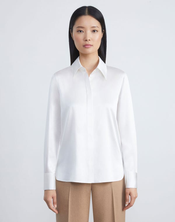 Lafayette148 Silk Charmeuse French Cuff Blouse