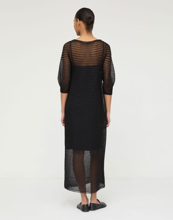 Lafayette148 Silk Crepe Sheer Pleat Knit Dress