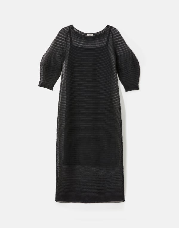 lafayette148 Silk Crepe Sheer Pleat Knit Dress