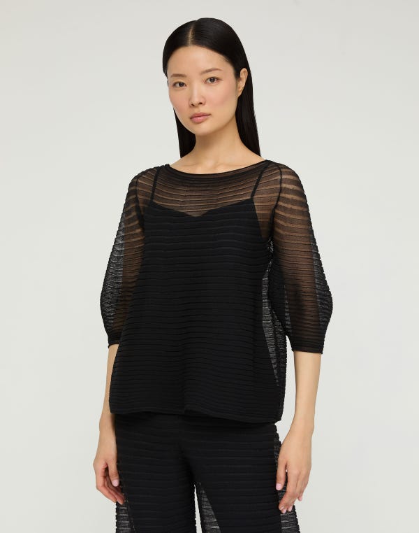 Lafayette148 Silk Crepe Sheer Pleat Knit Top