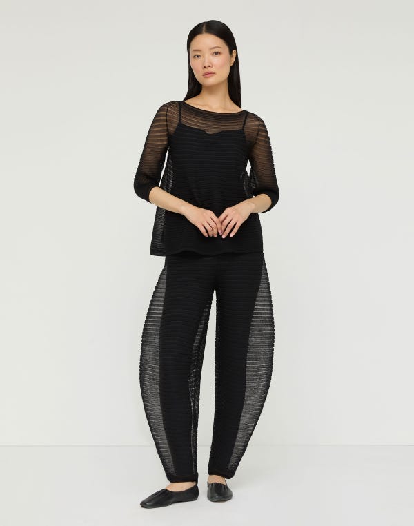 Lafayette148 Silk Crepe Sheer Pleat Knit Top