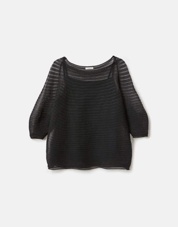 lafayette148 Silk Crepe Sheer Pleat Knit Top