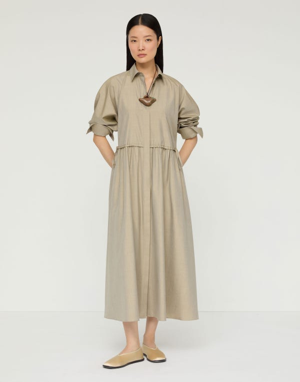 Lafayette148 Silk Gathered Waist Midi Shirtdress