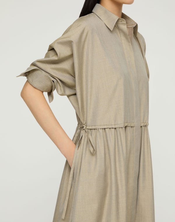 Lafayette148 Silk Gathered Waist Midi Shirtdress