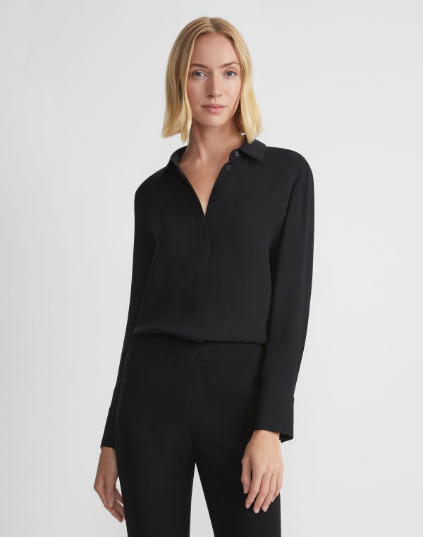 Lafayette148 Silk Georgette Button Blouse