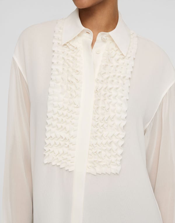 Lafayette148 Silk Georgette Ruffled Tuxedo Blouse