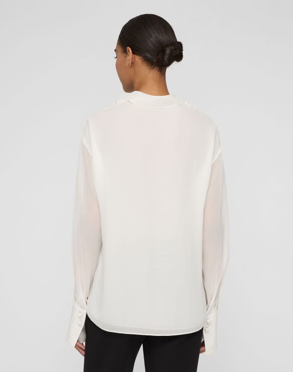 Lafayette148 Silk Georgette Ruffled Tuxedo Blouse