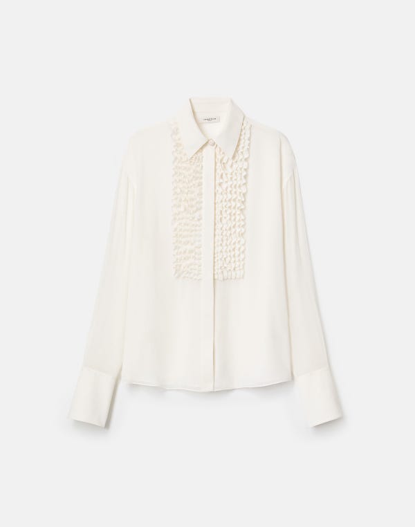 lafayette148 Silk Georgette Ruffled Tuxedo Blouse