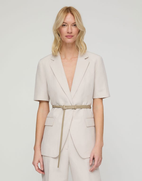 Lafayette148 Silk-Linen Short Sleeve Belted Blazer