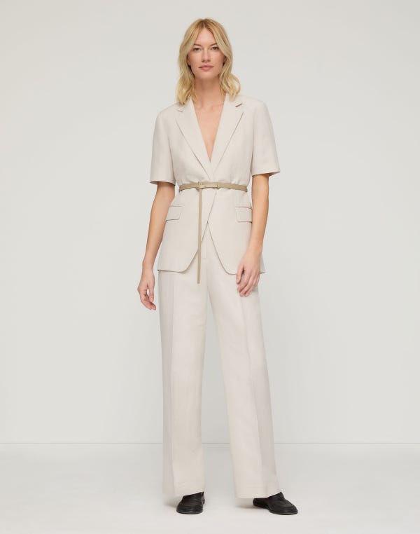 Lafayette148 Silk-Linen Short Sleeve Belted Blazer