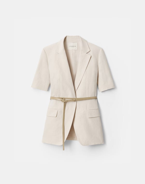 lafayette148 Silk-Linen Short Sleeve Belted Blazer
