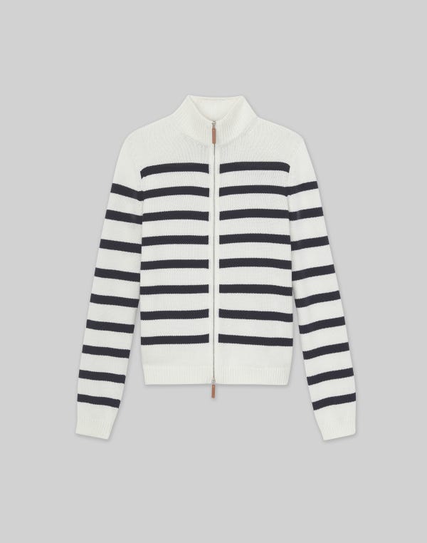 lafayette148 Stripe Cotton-Silk Zip Cardigan