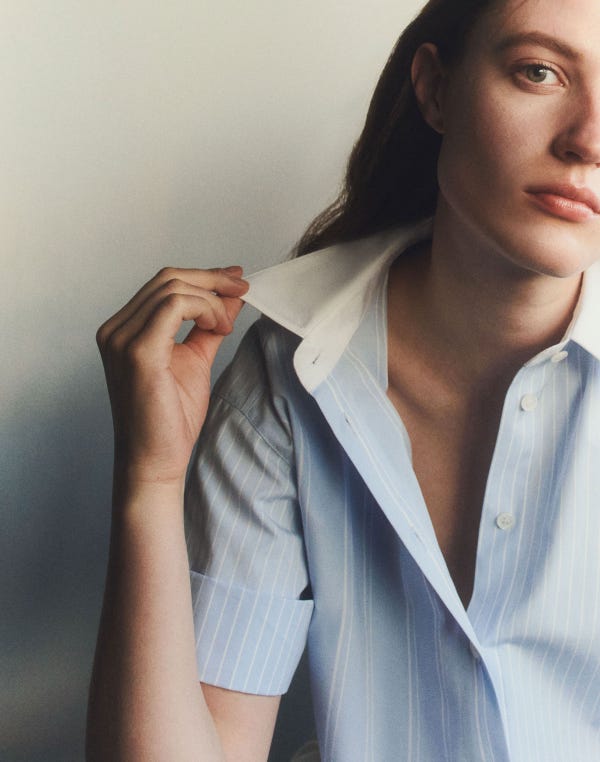 Lafayette148 Striped Cotton Montauk Cropped Shirt