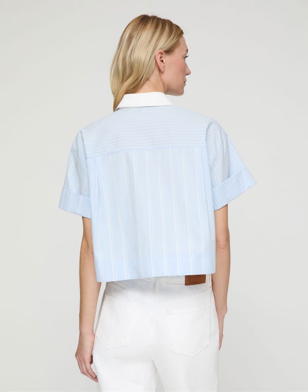 Lafayette148 Striped Cotton Montauk Cropped Shirt