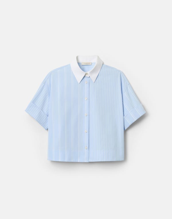 lafayette148 Striped Cotton Montauk Cropped Shirt