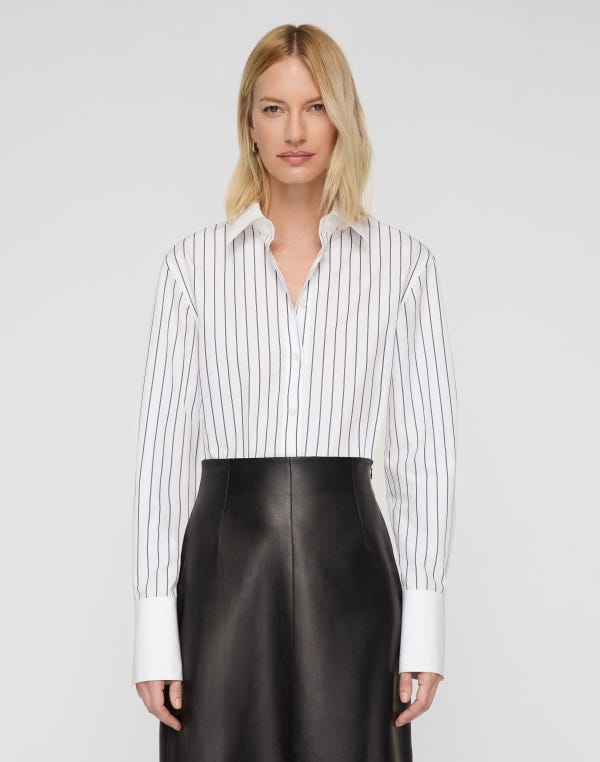 Lafayette148 Striped Cotton Poplin Fitted Shirt
