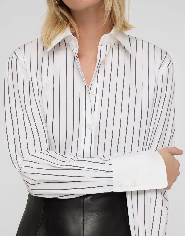 Lafayette148 Striped Cotton Poplin Fitted Shirt