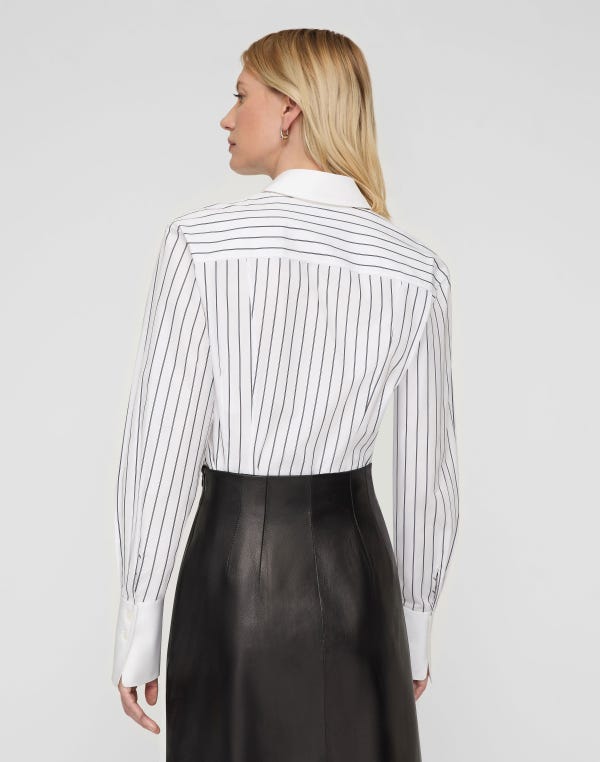 Lafayette148 Striped Cotton Poplin Fitted Shirt