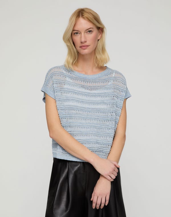 Lafayette148 Striped Lace Stitch Shell