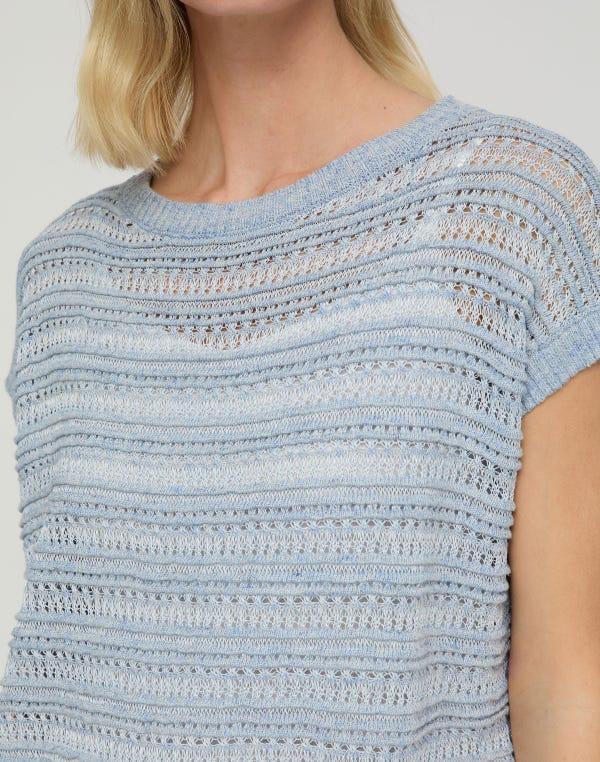Lafayette148 Striped Lace Stitch Shell
