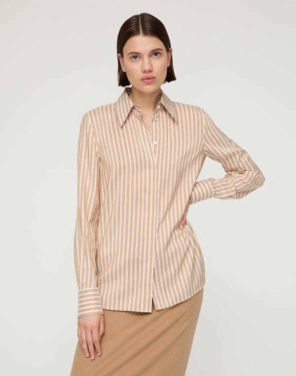 Lafayette148 Striped Silk French Cuff Blouse