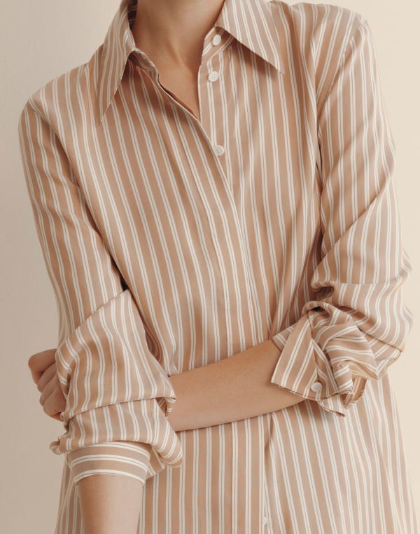 Lafayette148 Striped Silk French Cuff Blouse