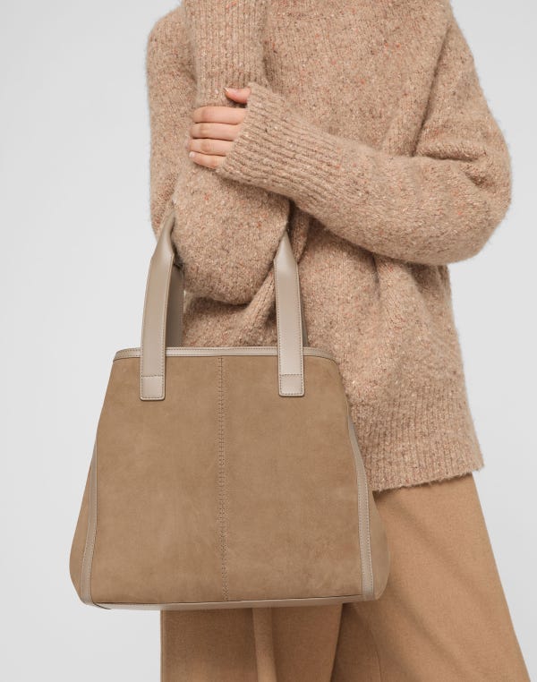 Lafayette148 Suede & Leather L Tote—Small