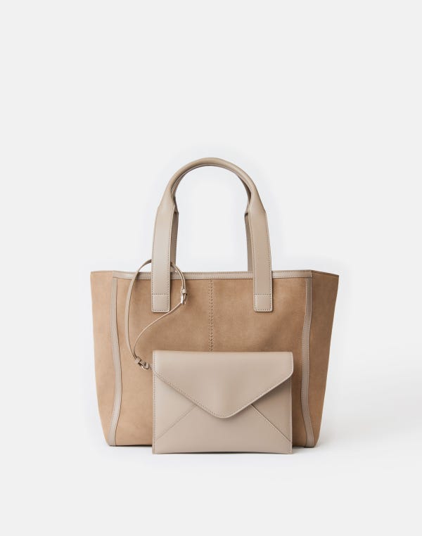 Lafayette148 Suede & Leather L Tote—Small
