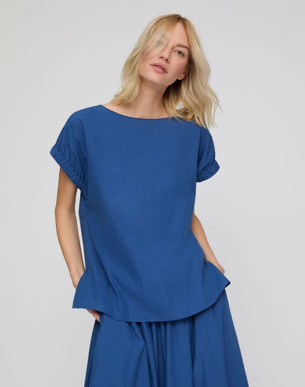 Lafayette148 Travel Cotton Gathered Cuff Shirt