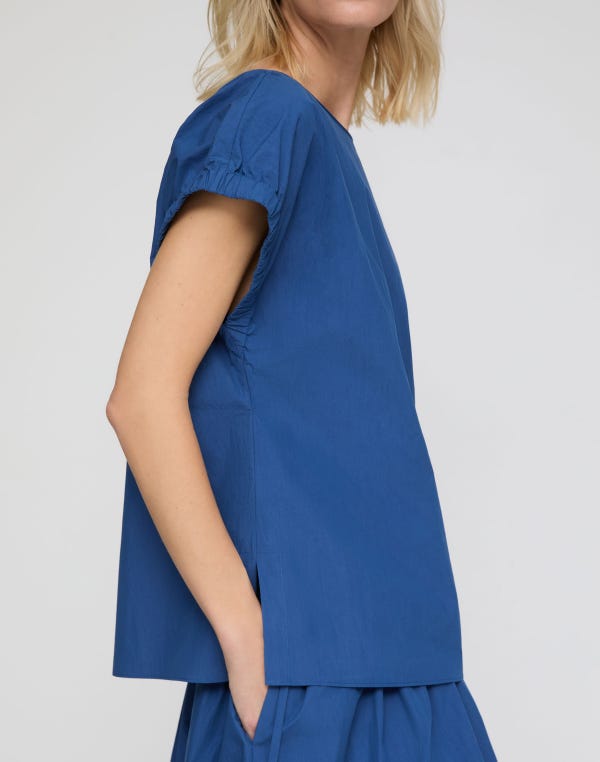 Lafayette148 Travel Cotton Gathered Cuff Shirt