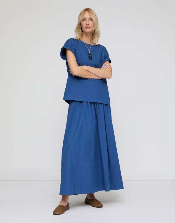 Lafayette148 Travel Cotton Gathered Waist Skirt