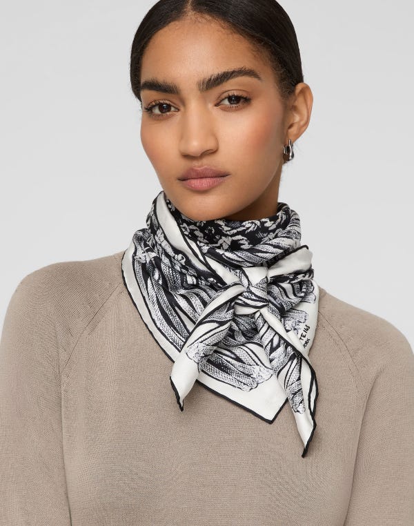 Lafayette148 Trompe L'Oeil Print Silk Twill Scarf