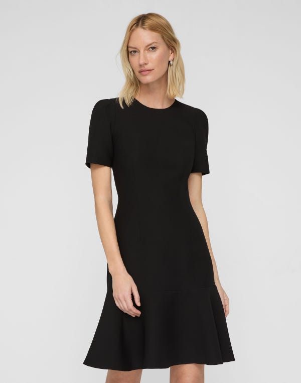 Lafayette148 Wool-Silk Crepe Short Sleeve Dress