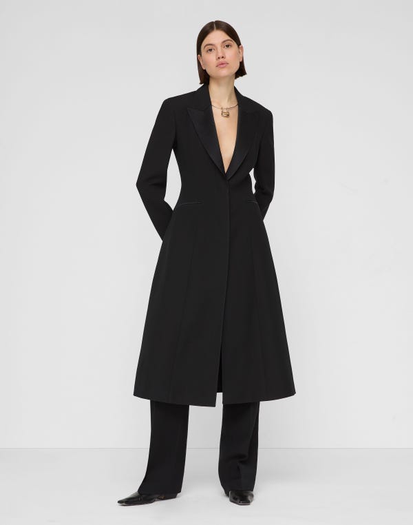 Lafayette148 Wool-Silk Crepe Tuxedo Coat
