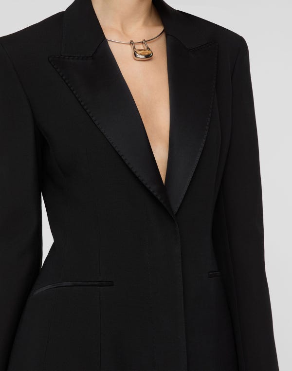 Lafayette148 Wool-Silk Crepe Tuxedo Coat