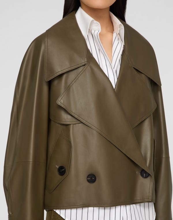 Lafayette148 Lightweight Lambskin Leather Cropped Oversized Trench Jacket