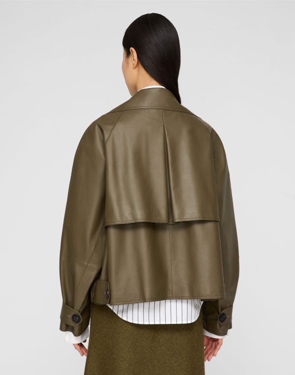Lafayette148 Lightweight Lambskin Leather Cropped Oversized Trench Jacket