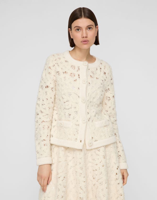 Lafayette148 Lofty Alpaca Bouclé Embroidered Cardigan