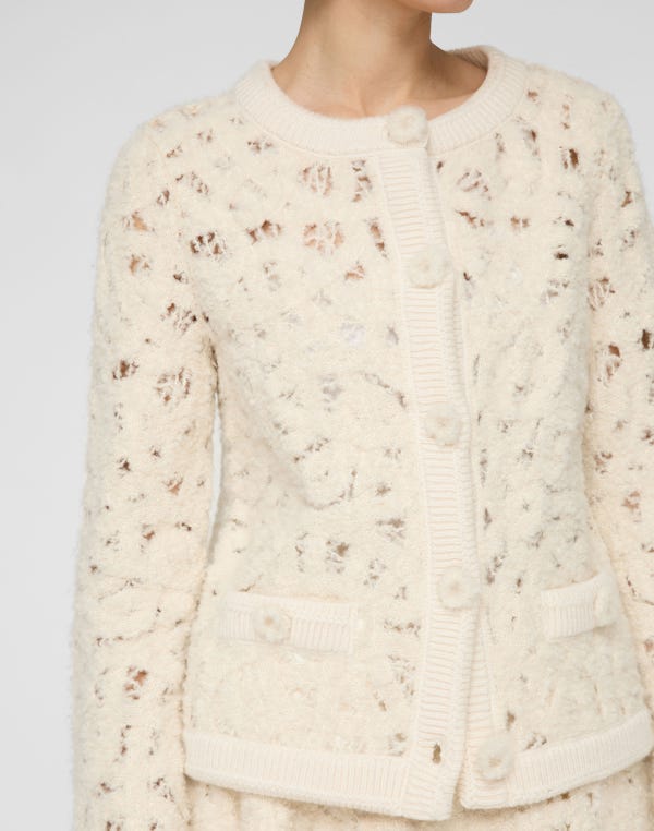 Lafayette148 Lofty Alpaca Bouclé Embroidered Cardigan