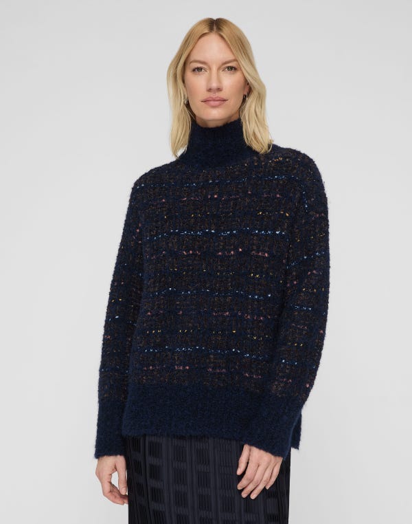 Lafayette148 Lofty Alpaca-Linen Bouclé Turtleneck Sweater