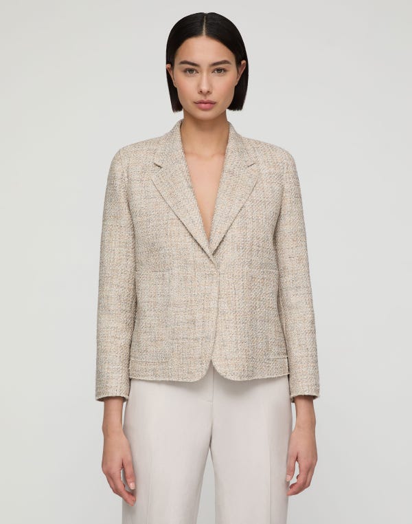 Lafayette148 Marled Cotton Twill Cropped Boyfriend Blazer