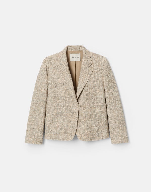 lafayette148 Marled Cotton Twill Cropped Boyfriend Blazer