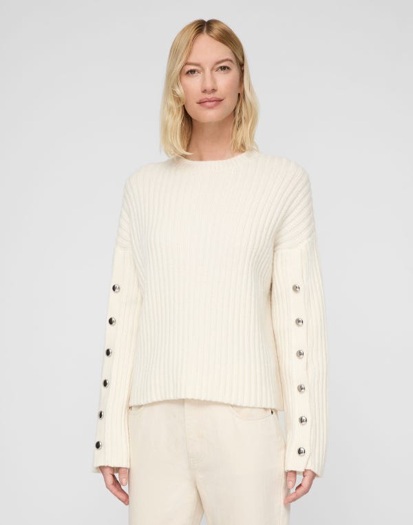 Lafayette148 Merino Wool-Cashmere Button Sleeve Sweater