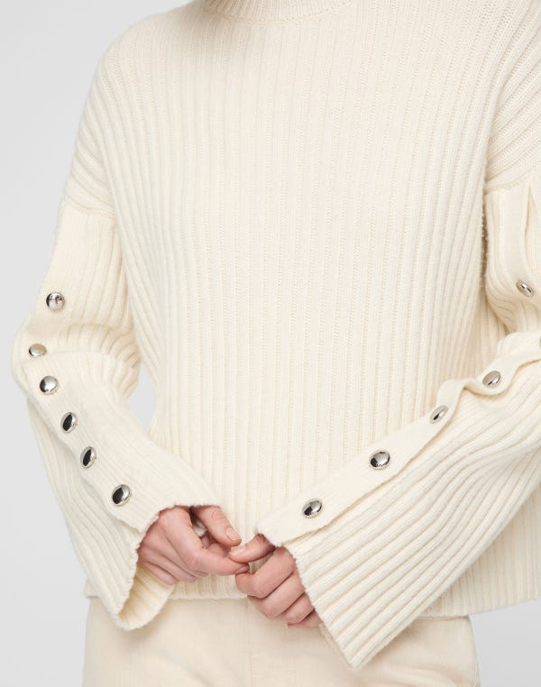 Lafayette148 Merino Wool-Cashmere Button Sleeve Sweater
