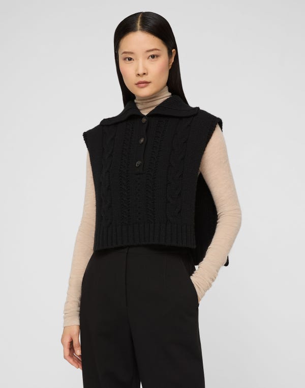 Lafayette148 Merino Wool-Cashmere Cable Knit Button Dickey