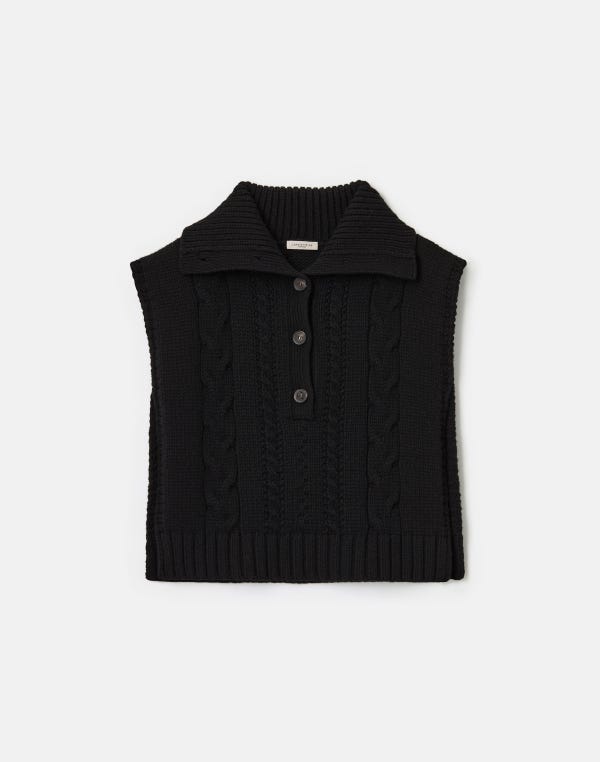 lafayette148 Merino Wool-Cashmere Cable Knit Button Dickey