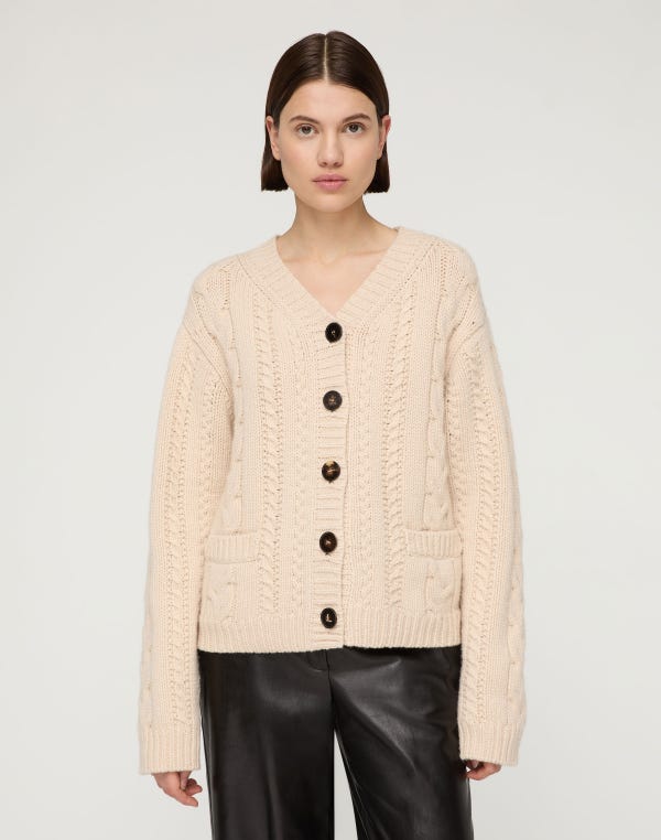 Lafayette148 Merino Wool-Cashmere Cable Knit Cardigan
