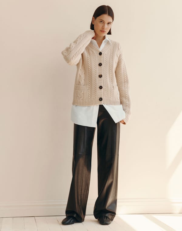 Lafayette148 Merino Wool-Cashmere Cable Knit Cardigan