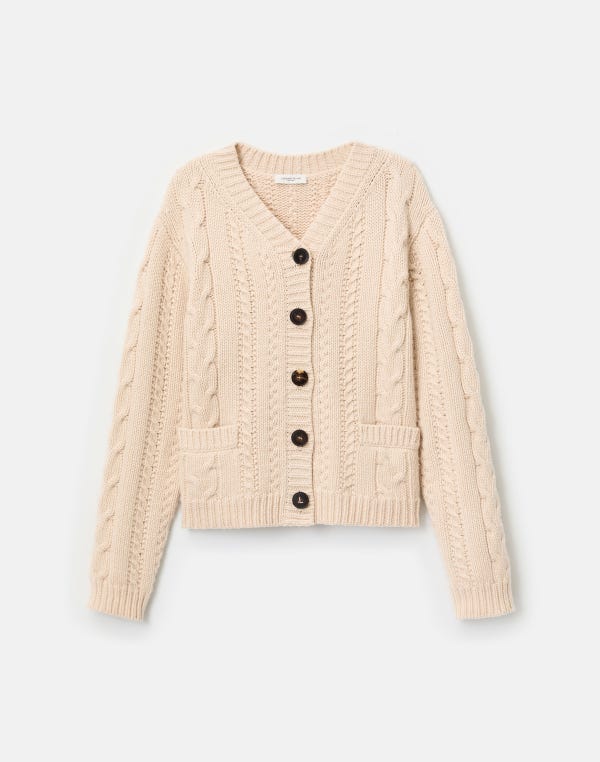 lafayette148 Merino Wool-Cashmere Cable Knit Cardigan