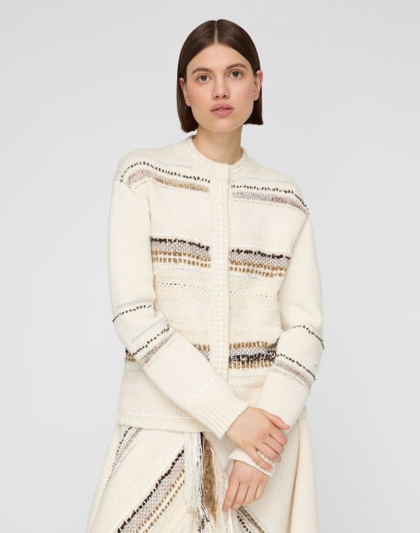 Lafayette148 Merino Wool-Cashmere Knit & Handwoven Cardigan